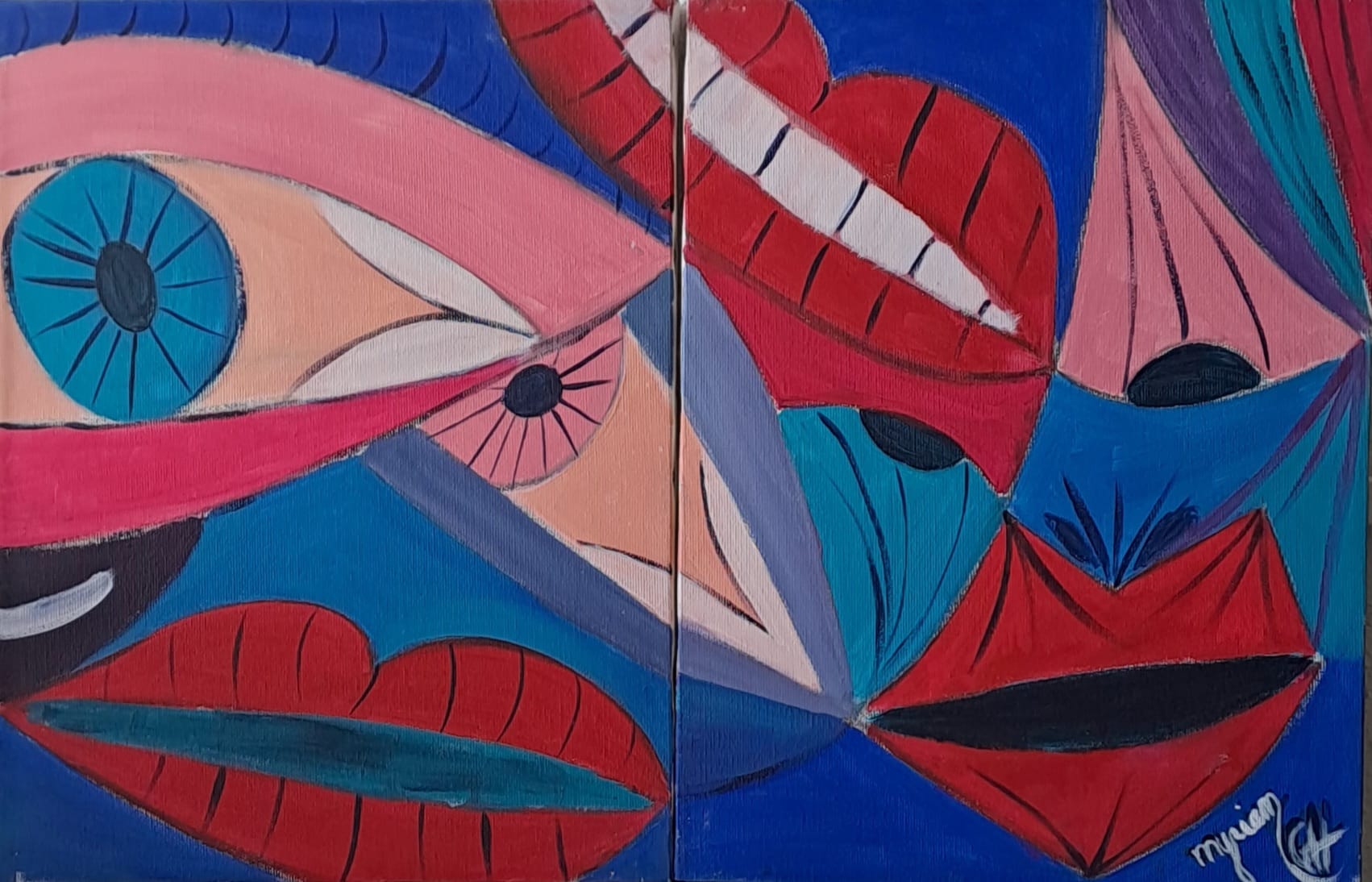 Tableau « Lèvres en ascension  (diptique )2014/15 » de Mariem Garaali — acrylique
