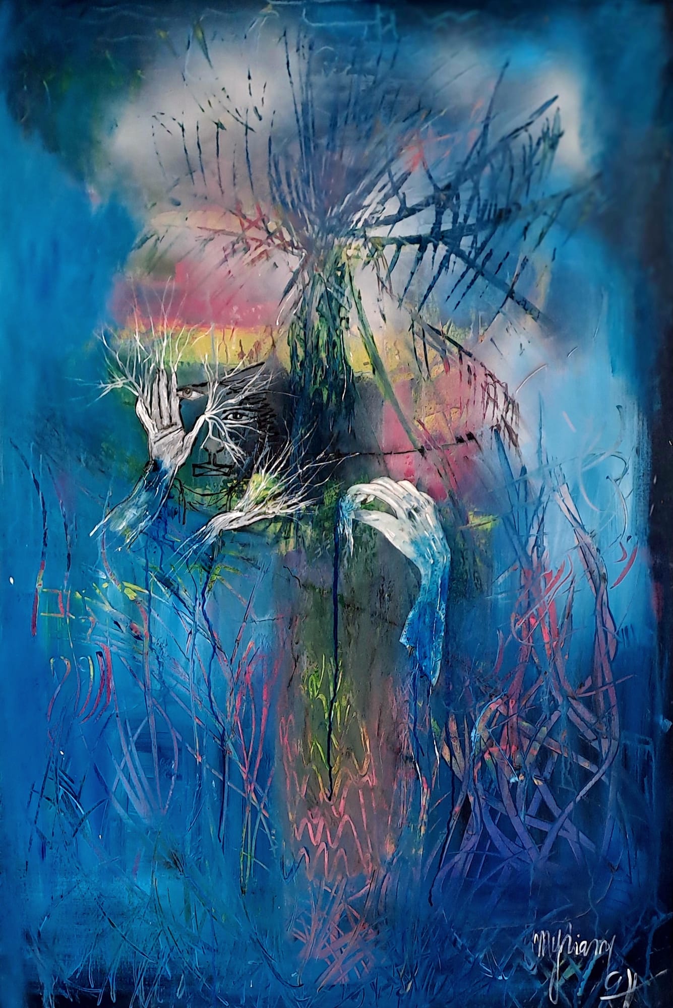 Tableau « Les mains tisseuses de rêves. 2021 » de Mariem Garaali — mixte