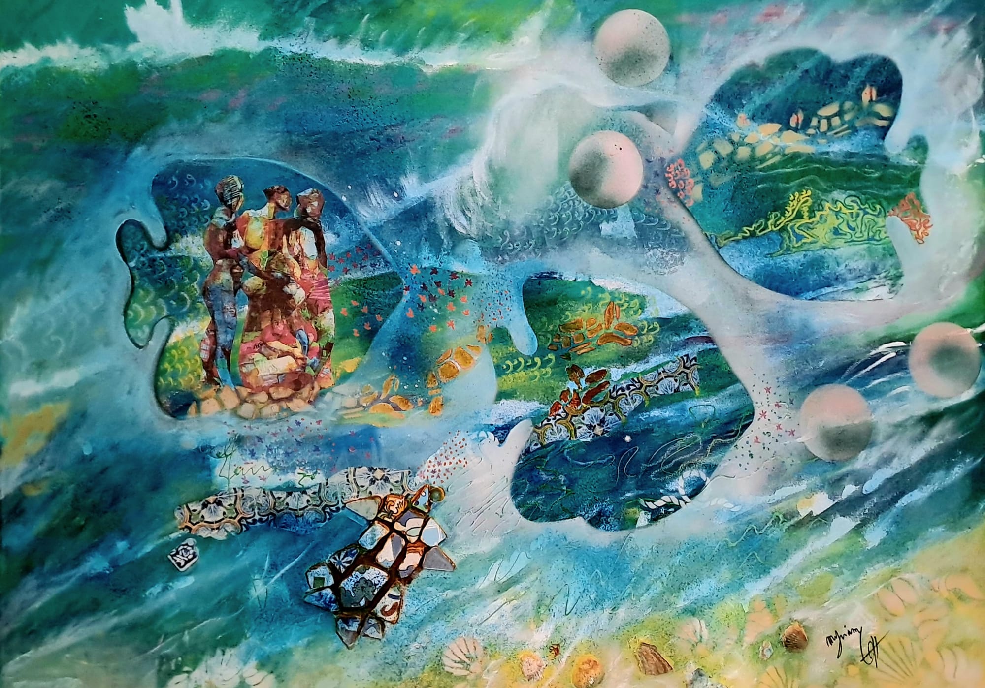Tableau « Univers cosmoaquatique » de Mariem Garaali — mixed media