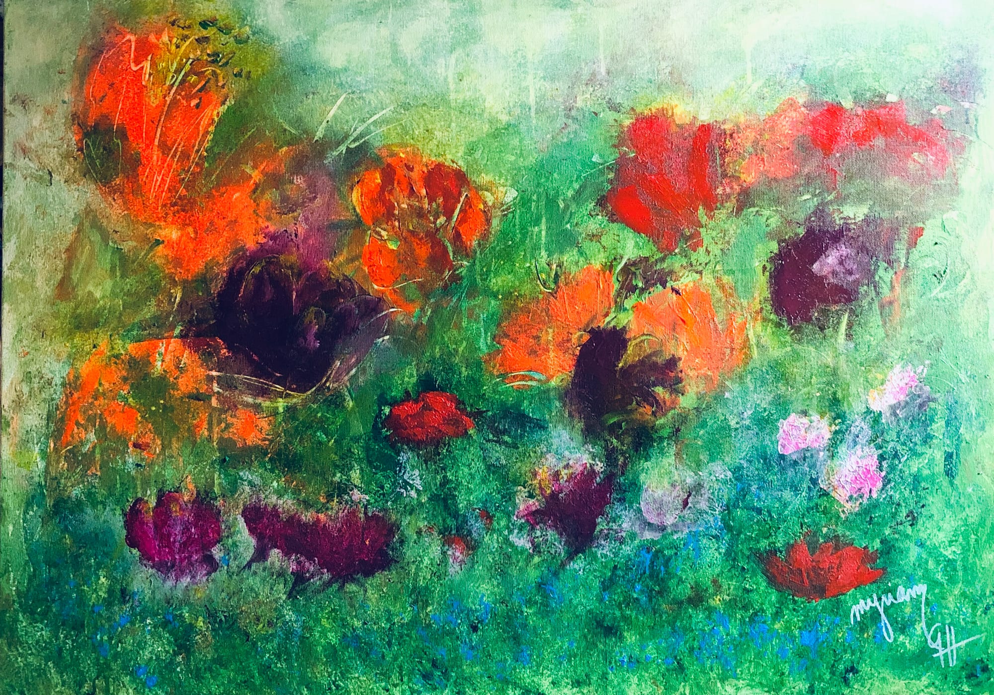 Tableau « Éclosions attendues » de Mariem Garaali — acrylique