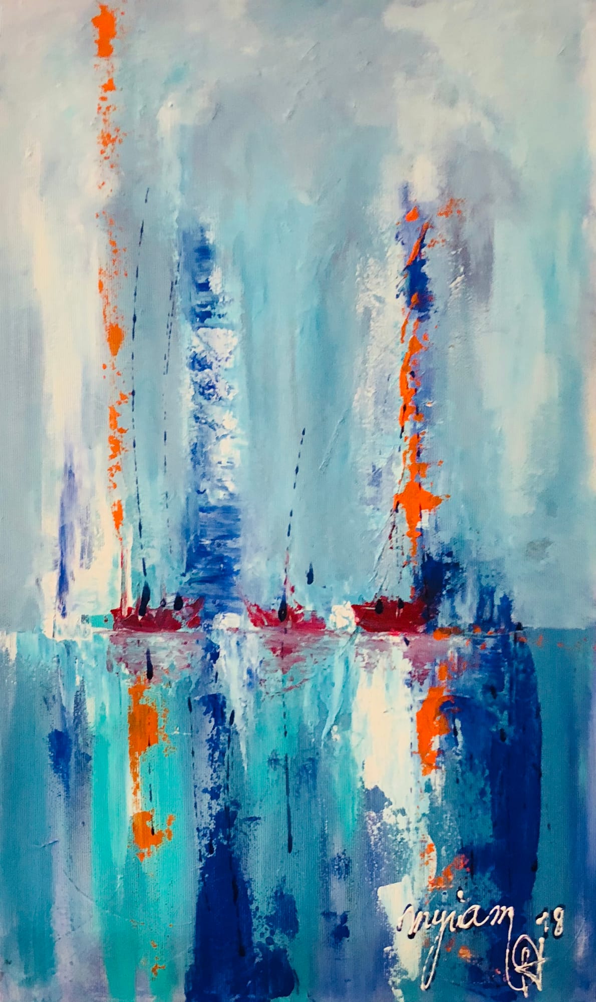 Tableau « Reflets bleus » de Mariem Garaali — acrylique