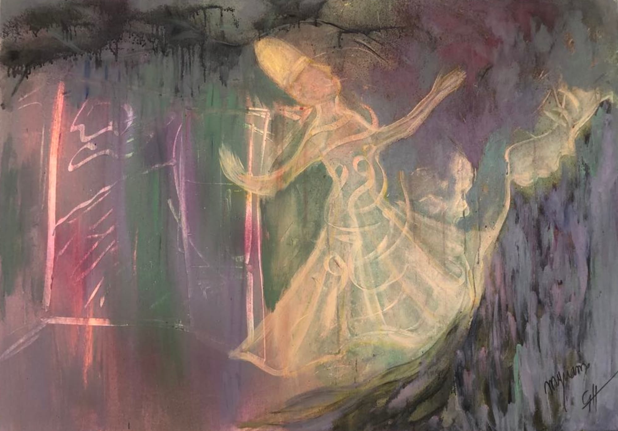 Tableau « Spires d'envol » de Mariem Garaali — encre et acrylique