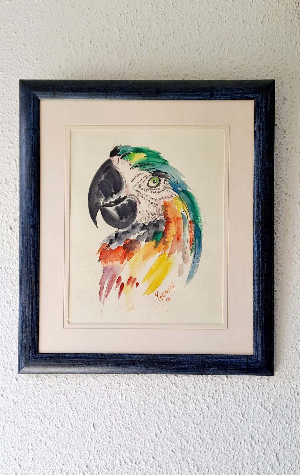 Tableau « Le perroquet Ara » de Mariem Garaali — aquarelle