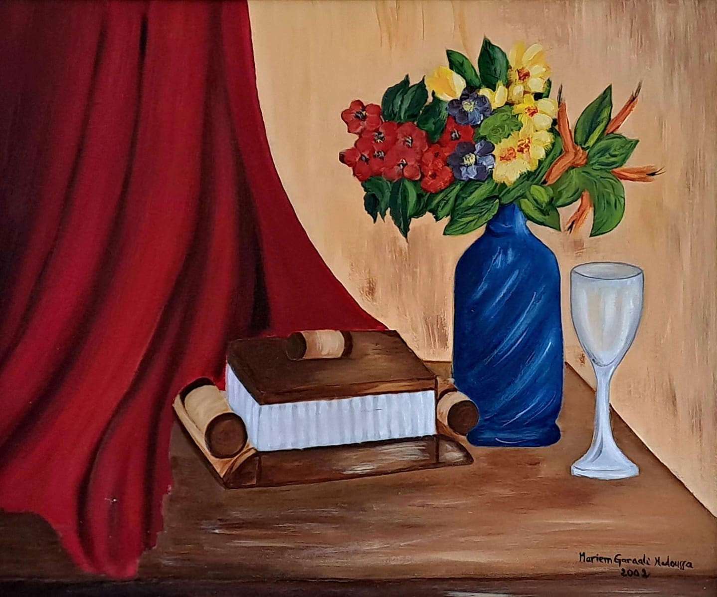 Tableau « Nature_morte_au_drap_rouge » de Mariem Garaali — acrylique