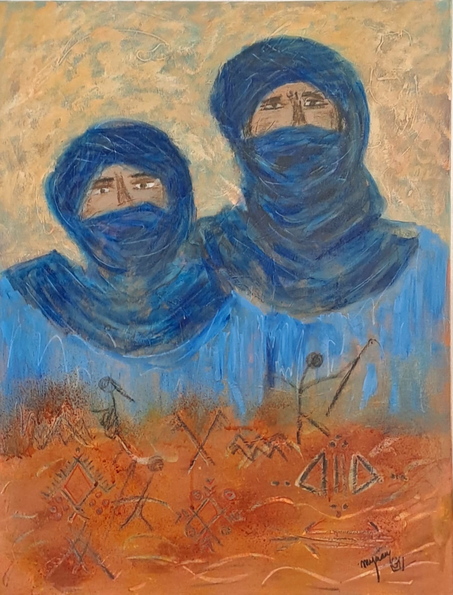 Tableau « Les hommes bleus » de Mariem Garaali — acrylique